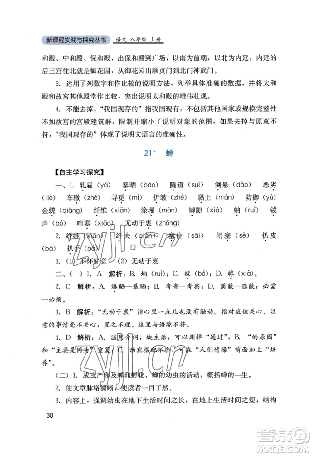 四川教育出版社2022新課程實(shí)踐與探究叢書(shū)八年級(jí)上冊(cè)語(yǔ)文人教版參考答案