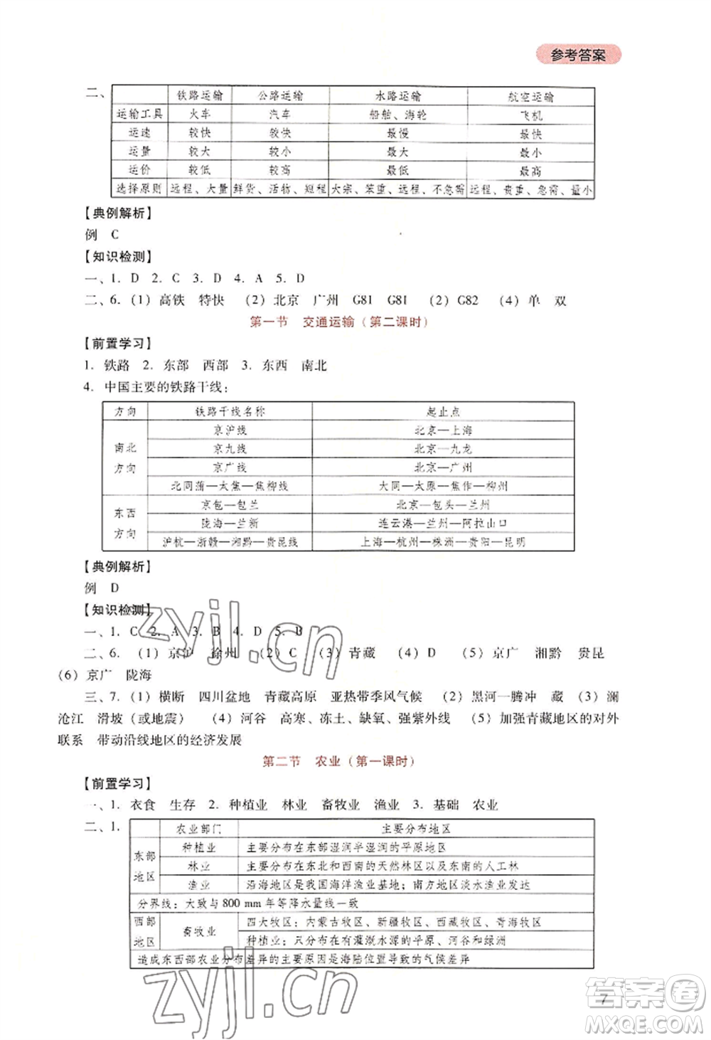 四川教育出版社2022新課程實(shí)踐與探究叢書八年級(jí)上冊(cè)地理人教版參考答案