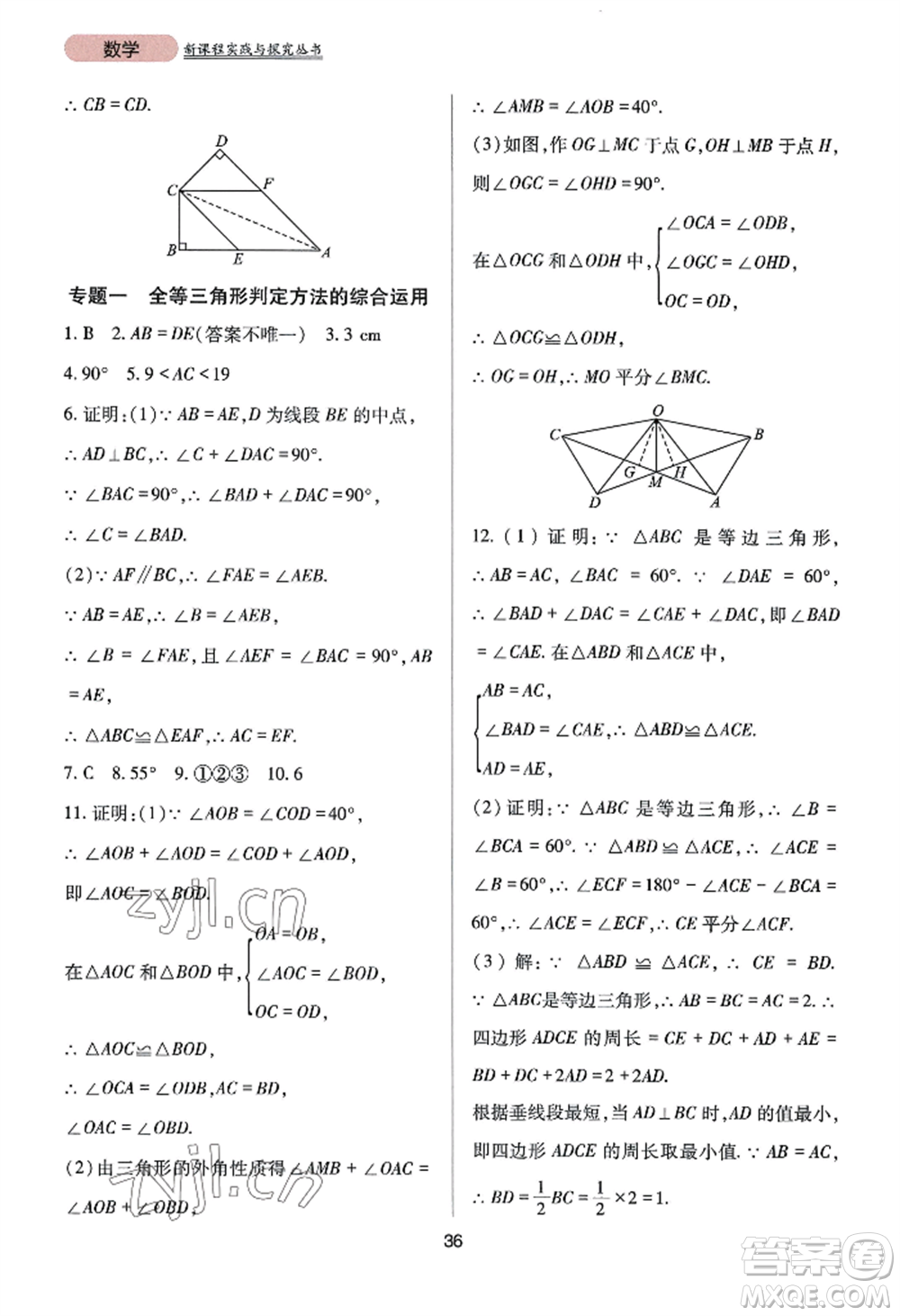 四川教育出版社2022新課程實(shí)踐與探究叢書八年級(jí)上冊數(shù)學(xué)華師大版參考答案