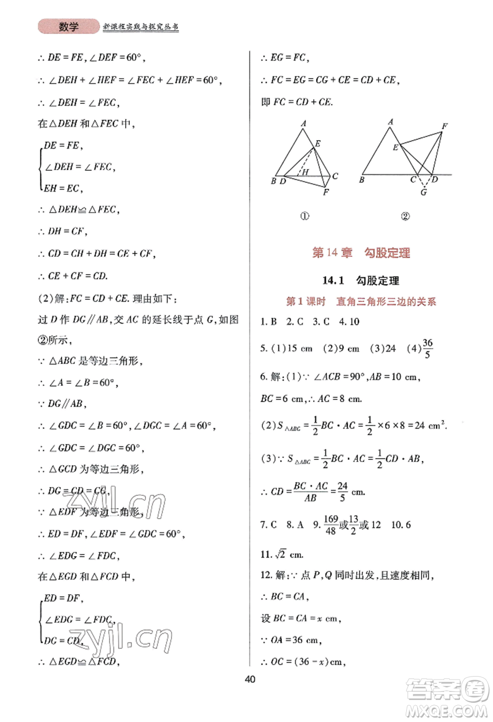 四川教育出版社2022新課程實(shí)踐與探究叢書八年級(jí)上冊數(shù)學(xué)華師大版參考答案