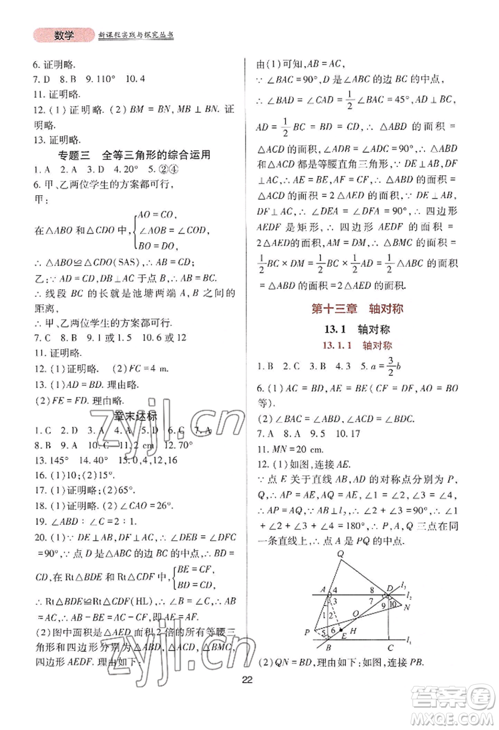 四川教育出版社2022新課程實(shí)踐與探究叢書(shū)八年級(jí)上冊(cè)數(shù)學(xué)人教版參考答案