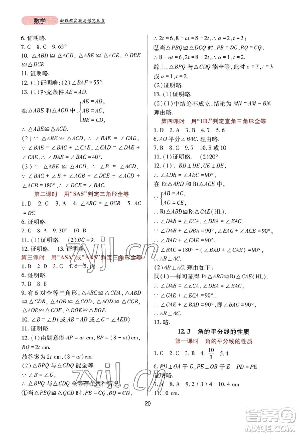 四川教育出版社2022新課程實(shí)踐與探究叢書(shū)八年級(jí)上冊(cè)數(shù)學(xué)人教版參考答案