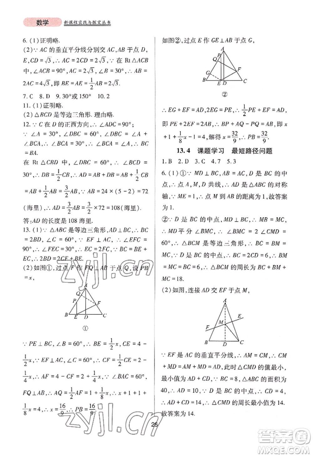 四川教育出版社2022新課程實(shí)踐與探究叢書(shū)八年級(jí)上冊(cè)數(shù)學(xué)人教版參考答案