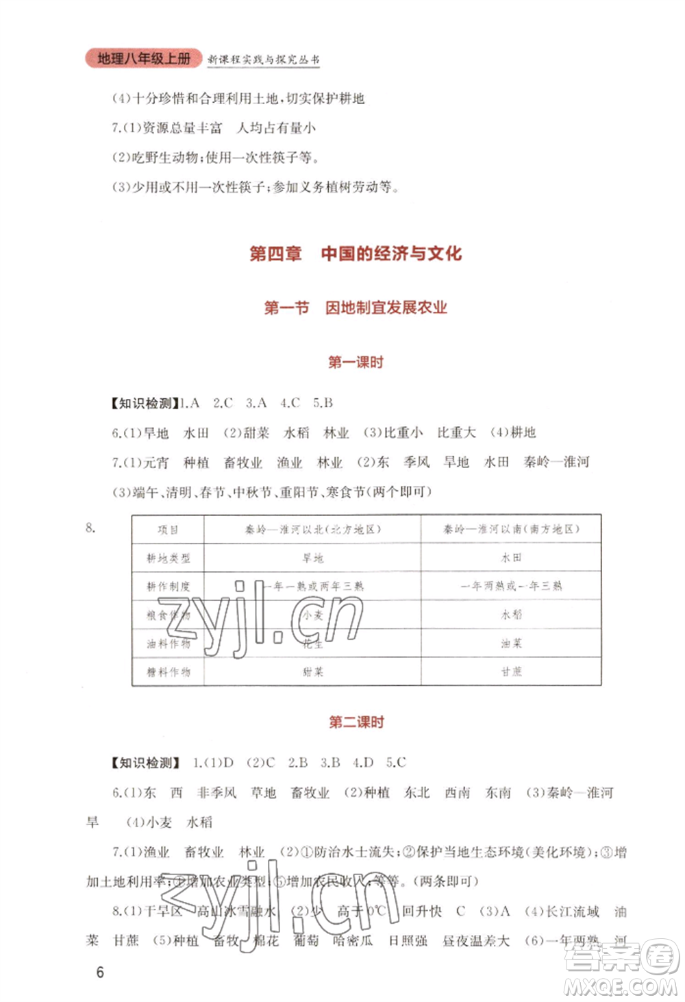 四川教育出版社2022新課程實(shí)踐與探究叢書(shū)八年級(jí)上冊(cè)地理星球版參考答案