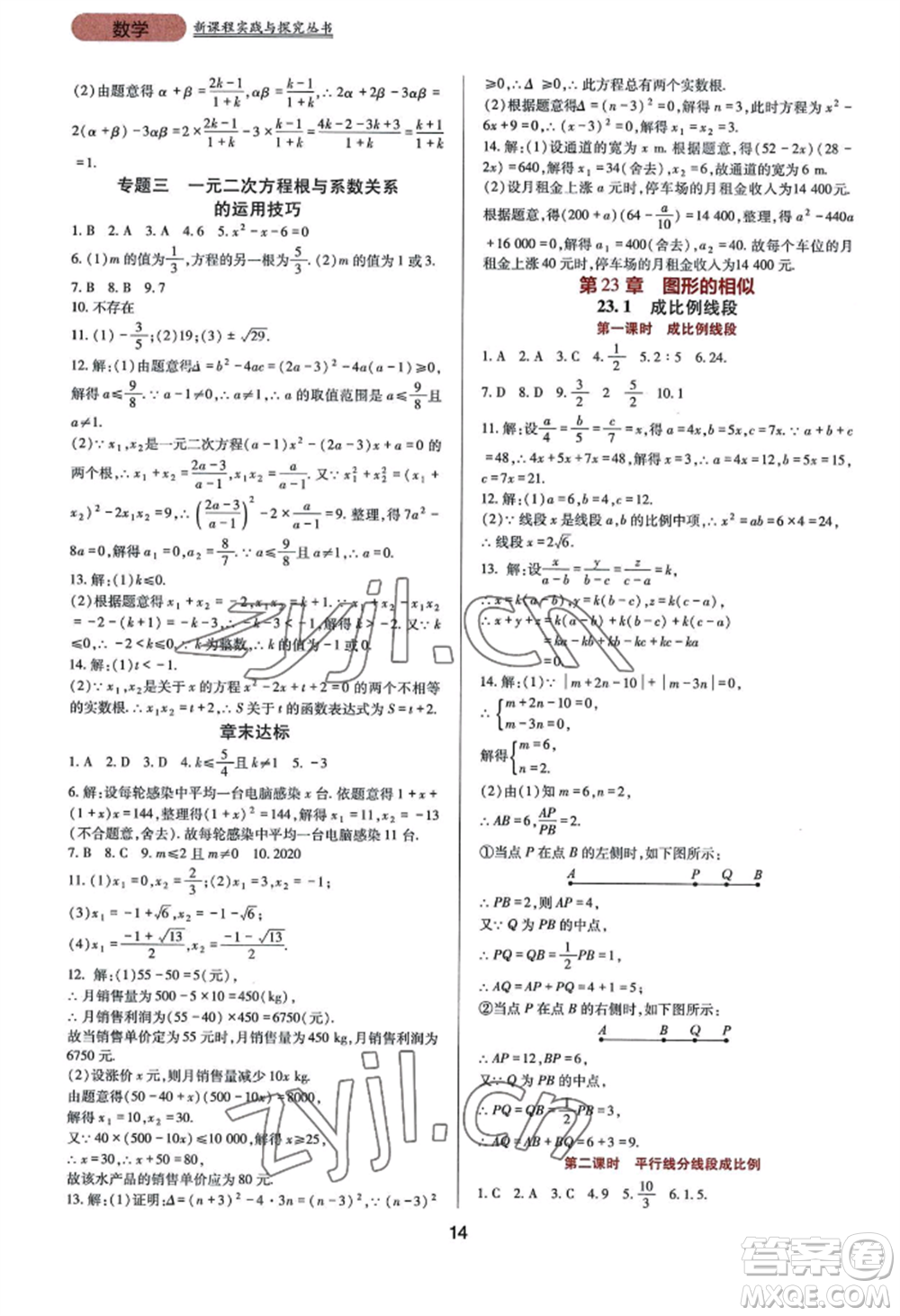 四川教育出版社2022新課程實踐與探究叢書九年級上冊數(shù)學華東師大版參考答案