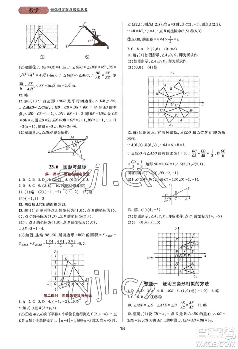 四川教育出版社2022新課程實踐與探究叢書九年級上冊數(shù)學華東師大版參考答案