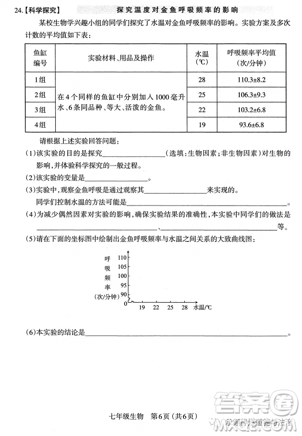 太原市2022-2023學年第一學期七年級期中質(zhì)量檢測生物試卷答案