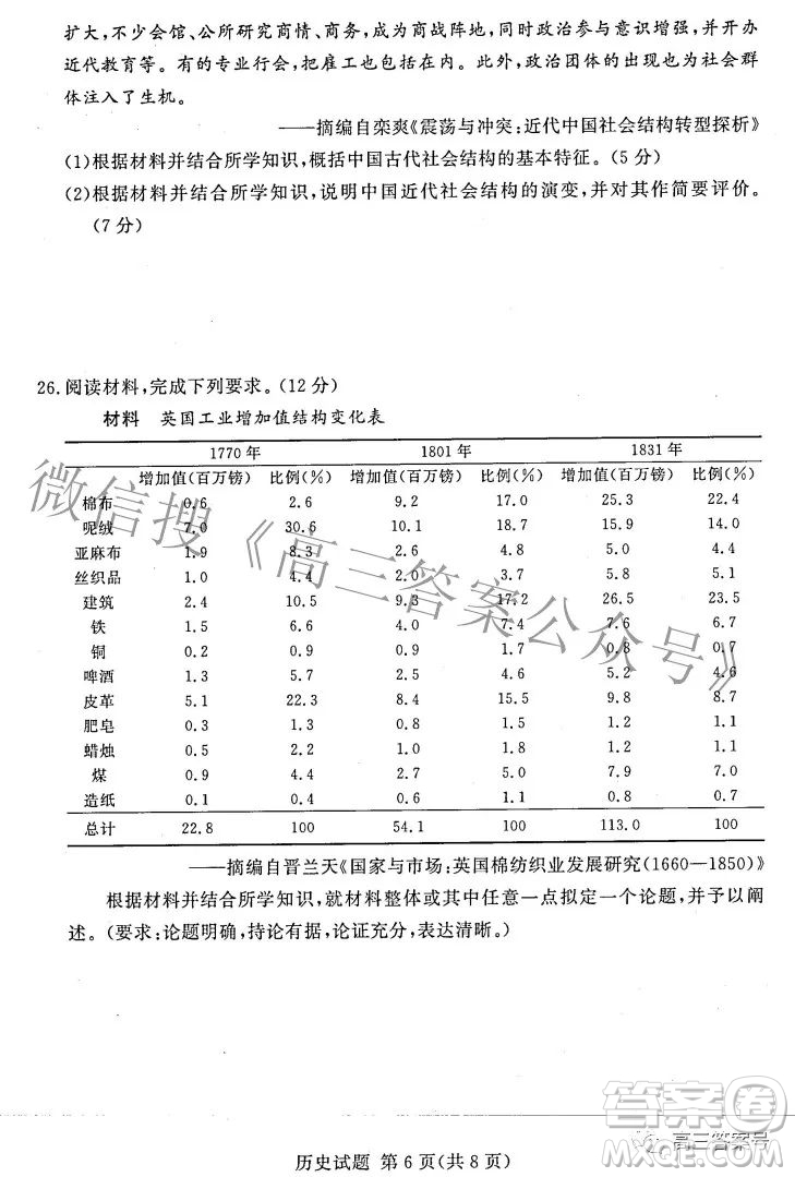 湘豫名校聯(lián)考2022年11月高三一輪復(fù)習診斷考試二歷史試卷答案