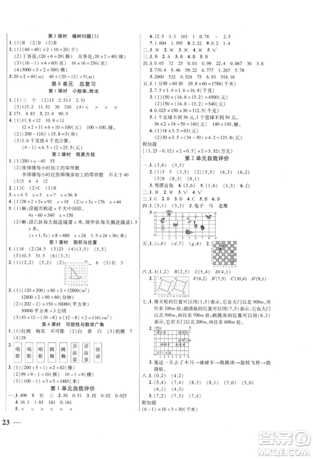 陽(yáng)光出版社2022激活思維智能訓(xùn)練五年級(jí)上冊(cè)數(shù)學(xué)人教版參考答案