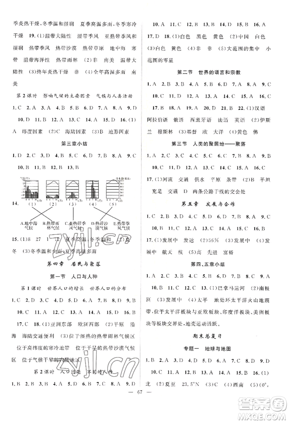 長江少年兒童出版社2022優(yōu)質(zhì)課堂導(dǎo)學(xué)案B自主作業(yè)七年級上冊地理人教版參考答案