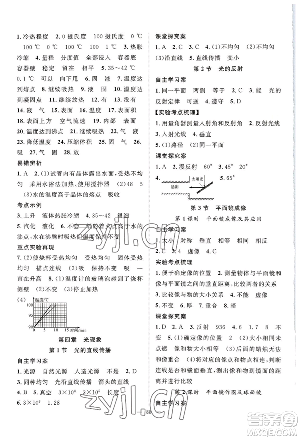 長江少年兒童出版社2022優(yōu)質(zhì)課堂導(dǎo)學(xué)案B自主作業(yè)八年級(jí)上冊物理人教版參考答案