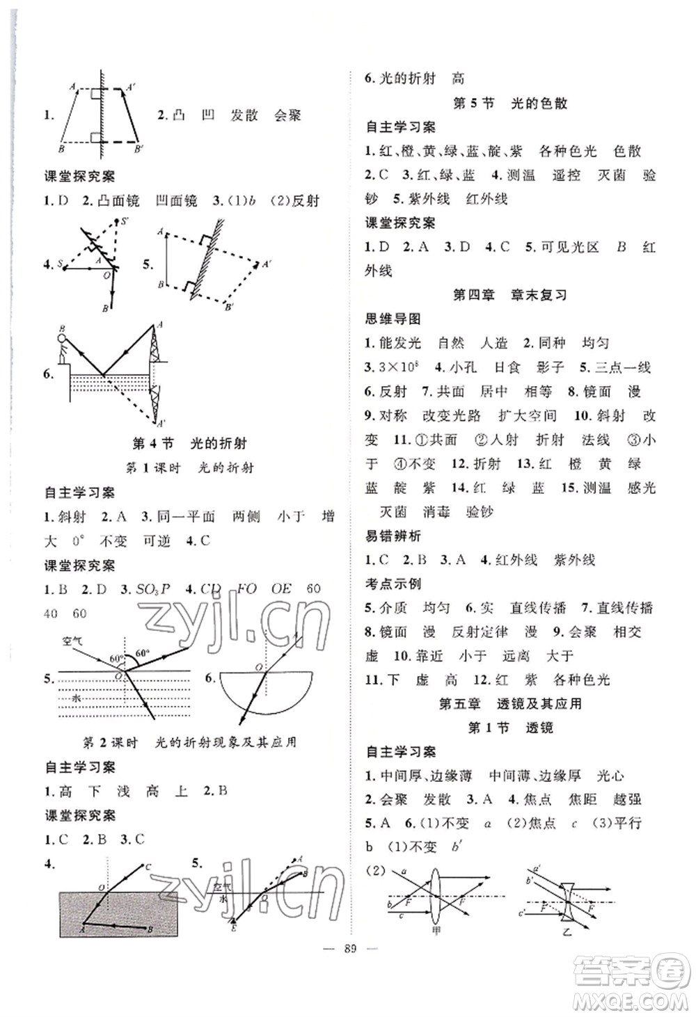 長江少年兒童出版社2022優(yōu)質(zhì)課堂導(dǎo)學(xué)案B自主作業(yè)八年級(jí)上冊物理人教版參考答案