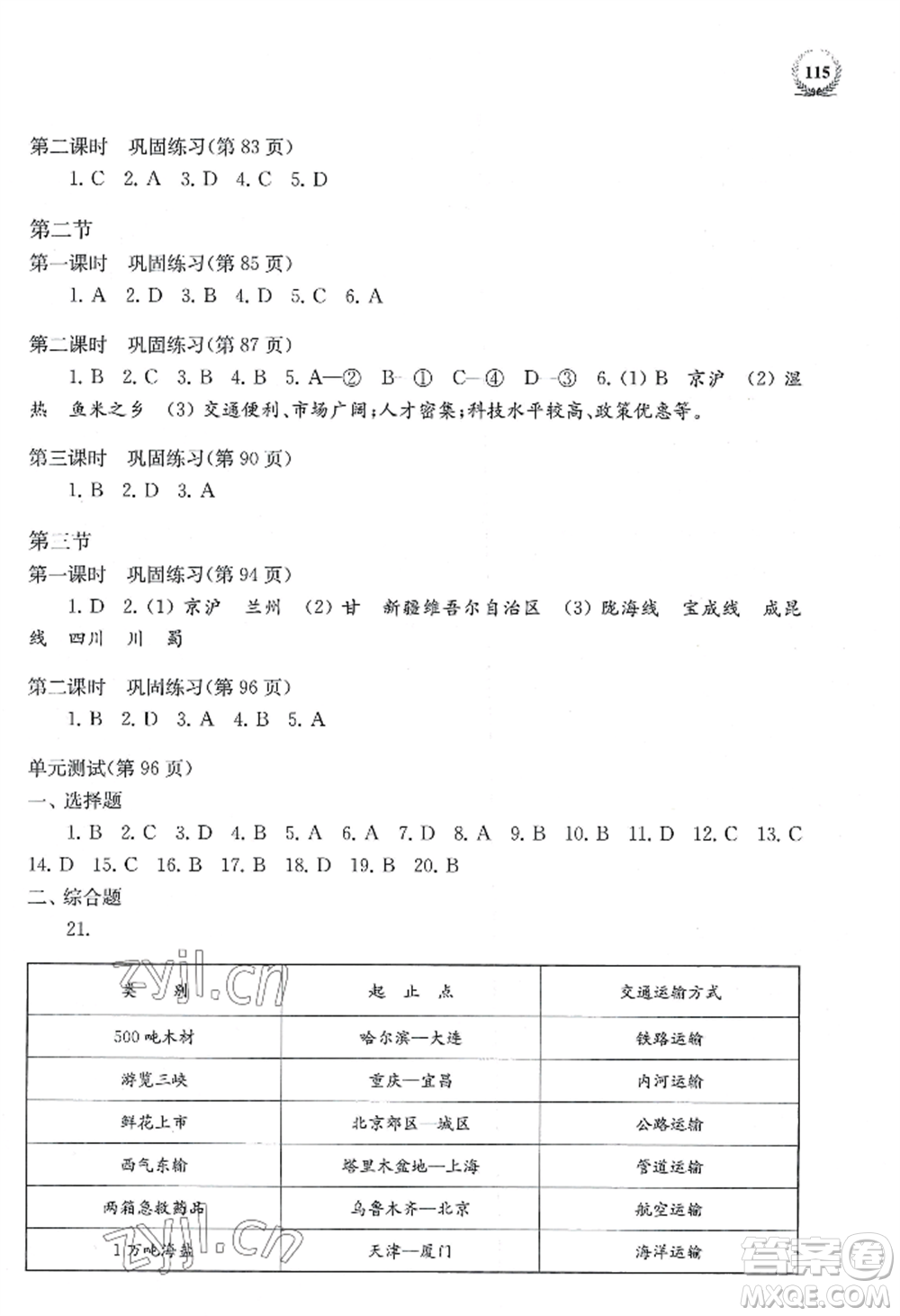 上?？茖W(xué)技術(shù)出版社2022探究與訓(xùn)練八年級上冊地理通用版參考答案