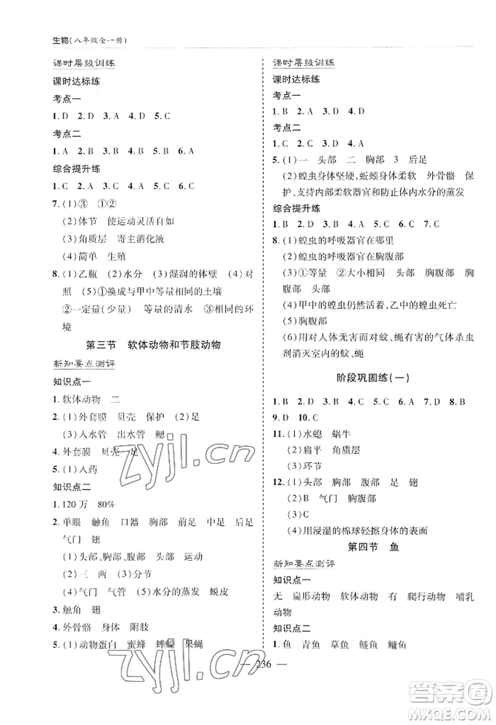 青島出版社2022新課堂學(xué)習(xí)與探究八年級(jí)生物人教版參考答案