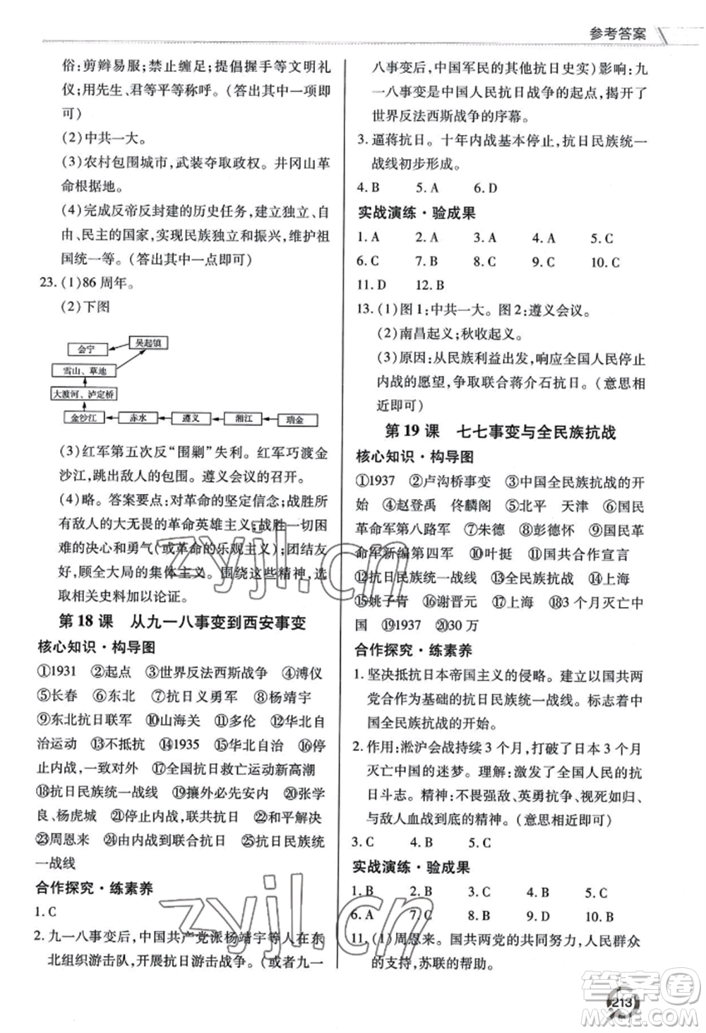 青島出版社2022新課堂學(xué)習(xí)與探究八年級(jí)上冊(cè)歷史人教版參考答案