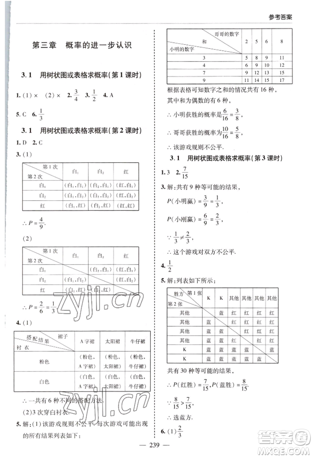 青島出版社2022新課堂學(xué)習(xí)與探究九年級(jí)數(shù)學(xué)人教版參考答案