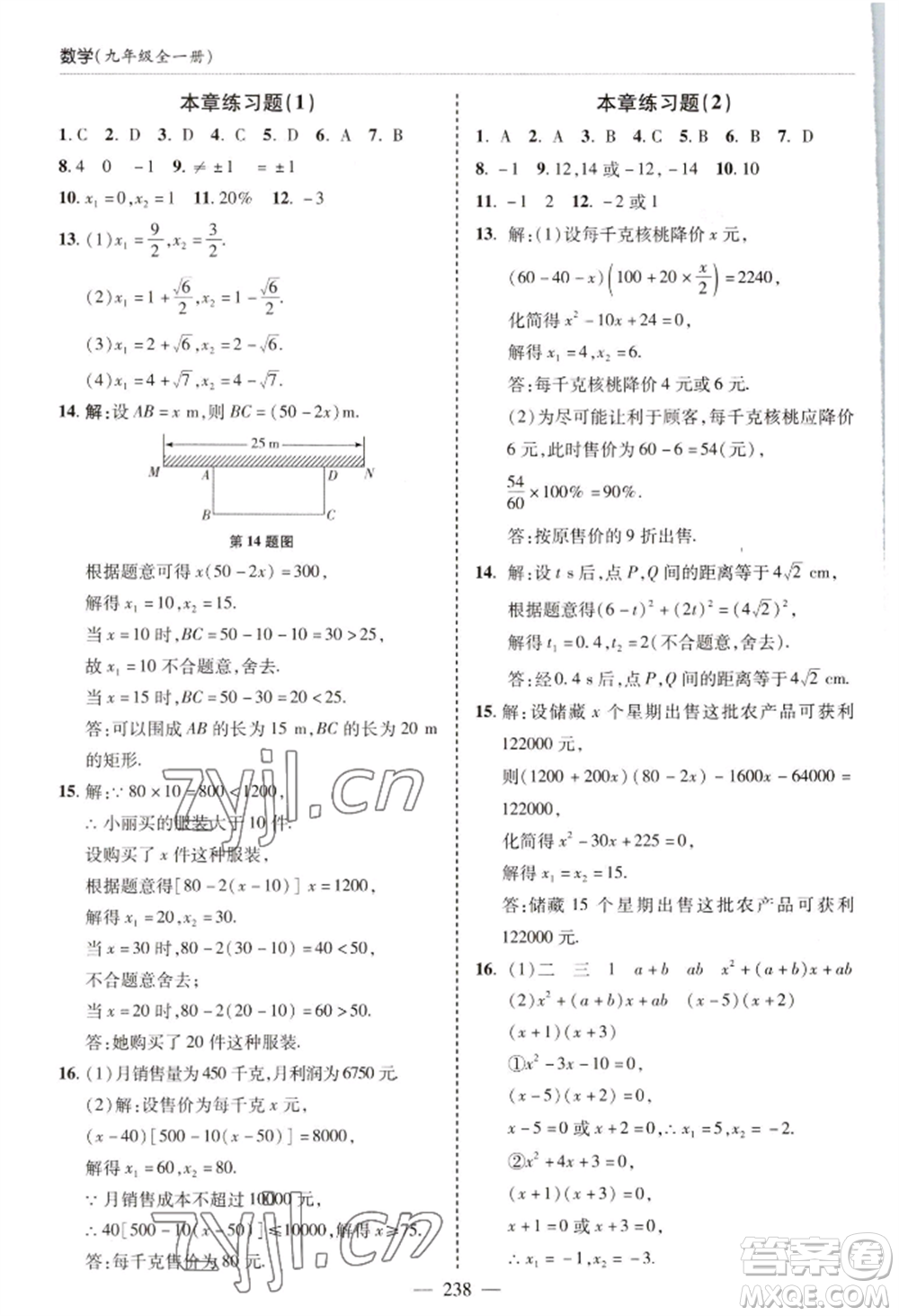 青島出版社2022新課堂學(xué)習(xí)與探究九年級(jí)數(shù)學(xué)人教版參考答案