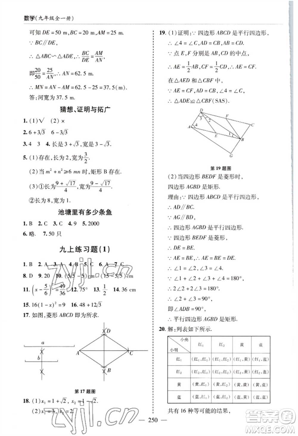 青島出版社2022新課堂學(xué)習(xí)與探究九年級(jí)數(shù)學(xué)人教版參考答案