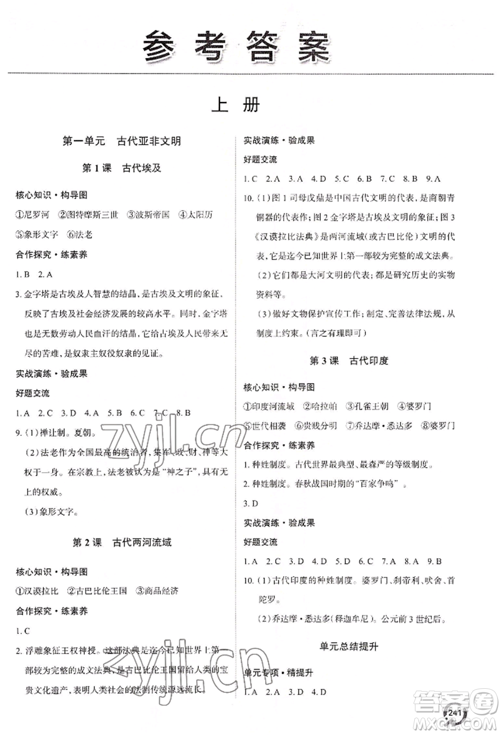 青島出版社2022新課堂學(xué)習(xí)與探究九年級歷史人教版參考答案