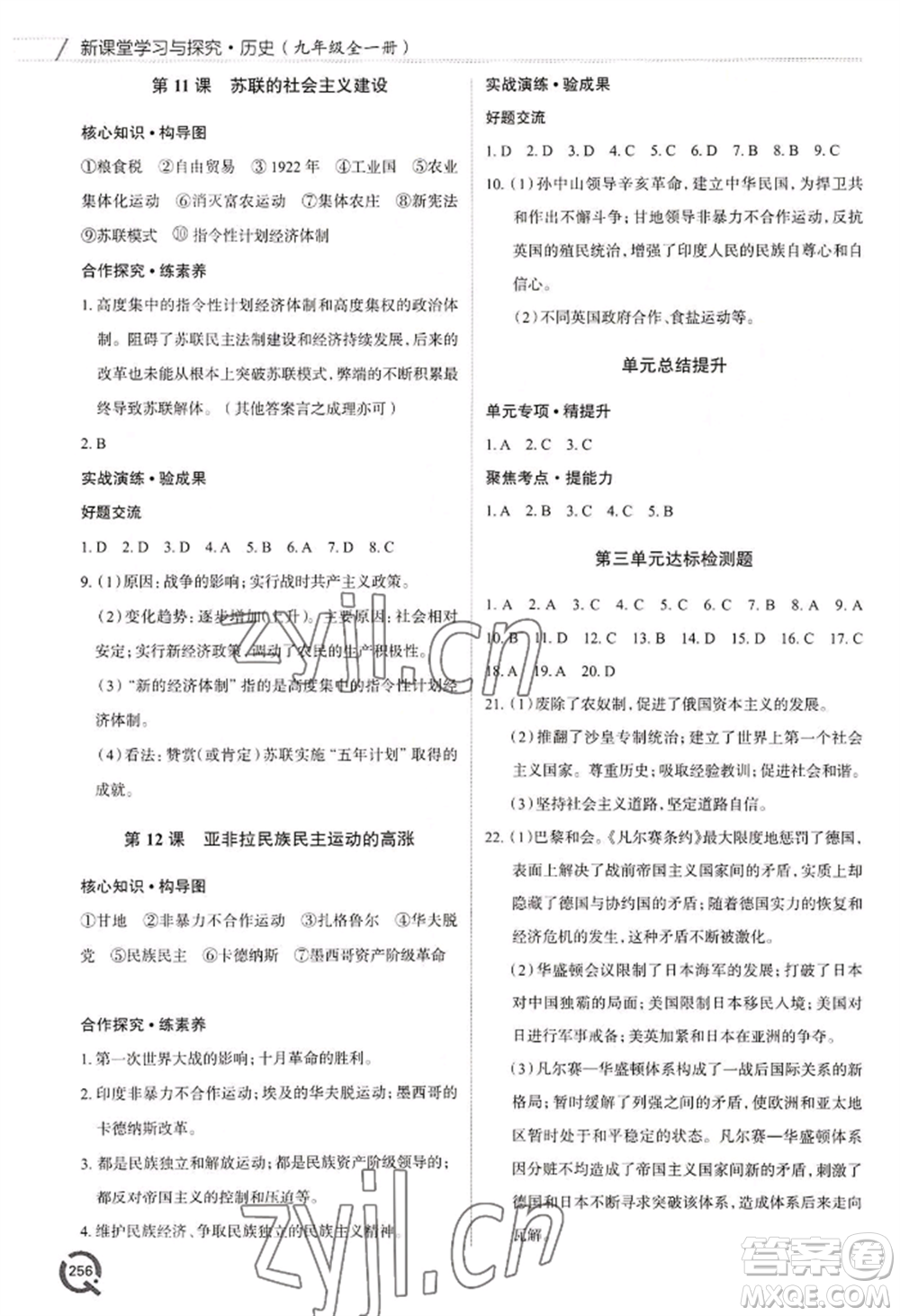 青島出版社2022新課堂學(xué)習(xí)與探究九年級歷史人教版參考答案