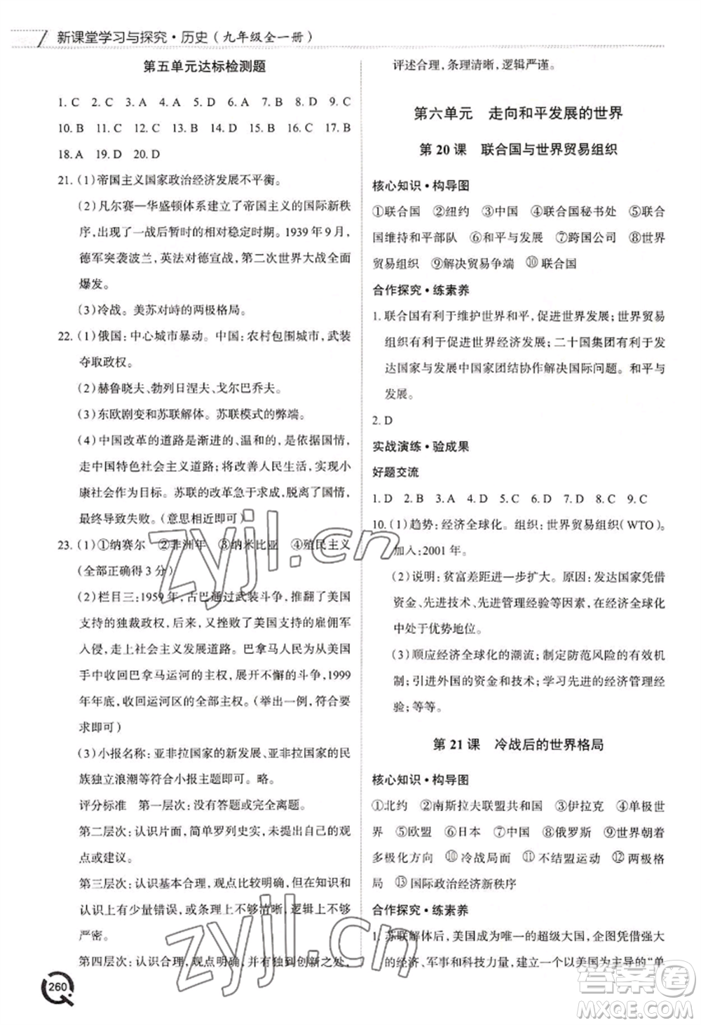 青島出版社2022新課堂學(xué)習(xí)與探究九年級歷史人教版參考答案