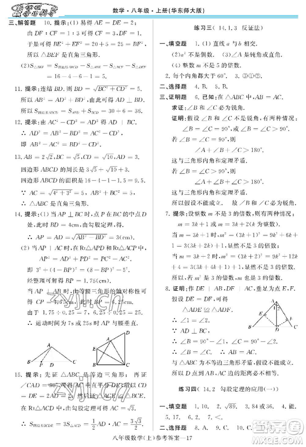 河南大學(xué)出版社2022新課程學(xué)習(xí)指導(dǎo)八年級(jí)上冊(cè)數(shù)學(xué)華東師大版參考答案