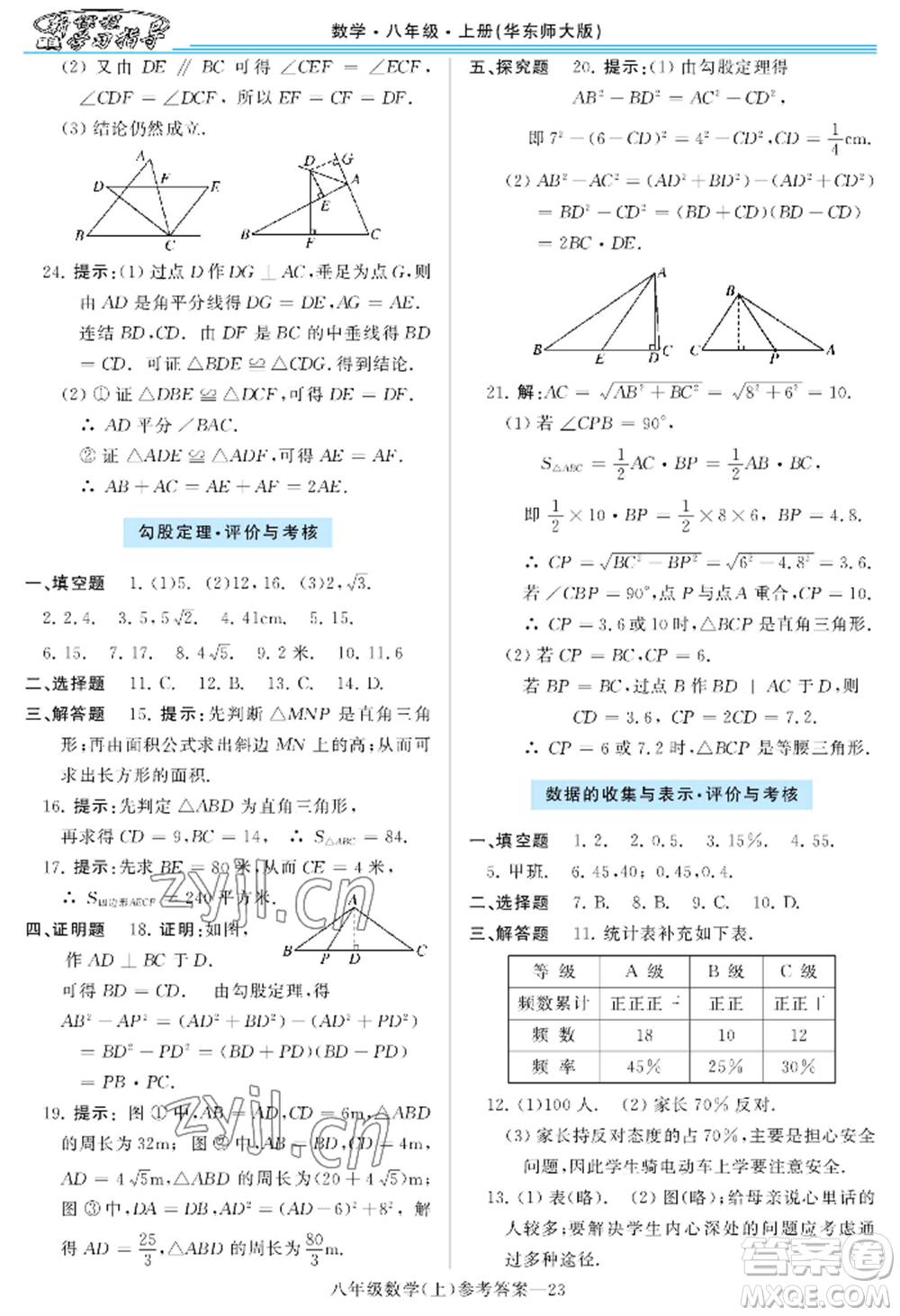 河南大學(xué)出版社2022新課程學(xué)習(xí)指導(dǎo)八年級(jí)上冊(cè)數(shù)學(xué)華東師大版參考答案