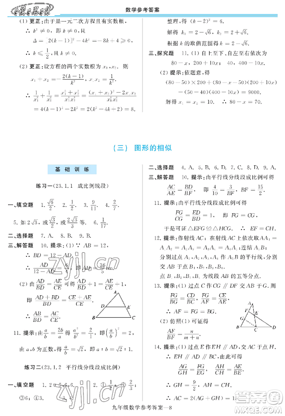 河南大學(xué)出版社2022新課程學(xué)習(xí)指導(dǎo)九年級數(shù)學(xué)華東師大版參考答案