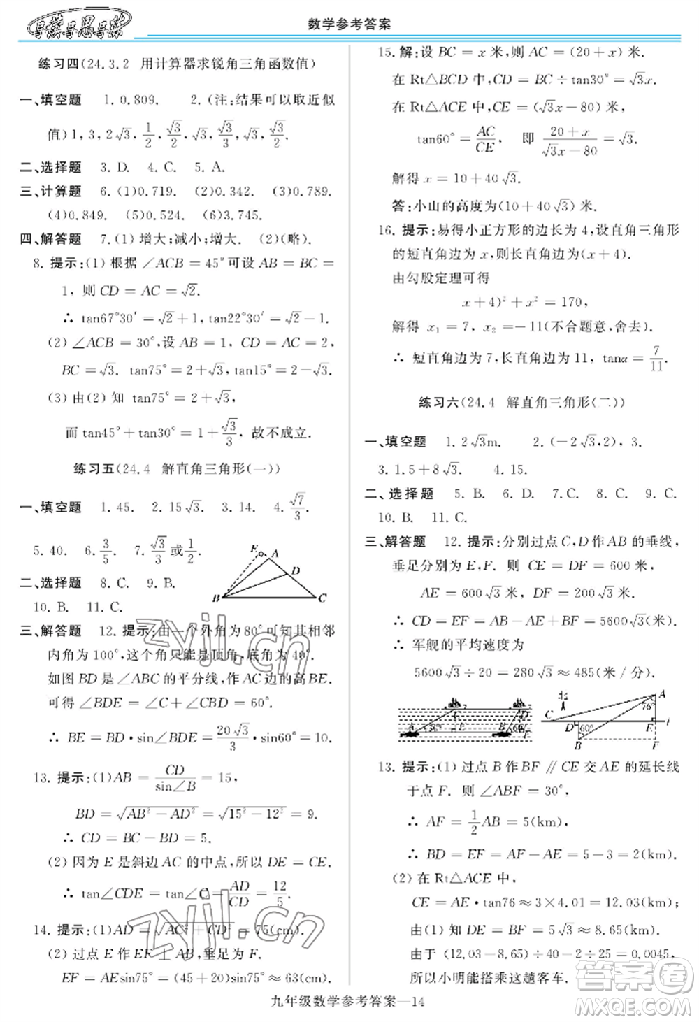 河南大學(xué)出版社2022新課程學(xué)習(xí)指導(dǎo)九年級數(shù)學(xué)華東師大版參考答案