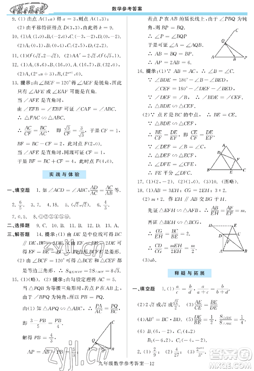 河南大學(xué)出版社2022新課程學(xué)習(xí)指導(dǎo)九年級數(shù)學(xué)華東師大版參考答案