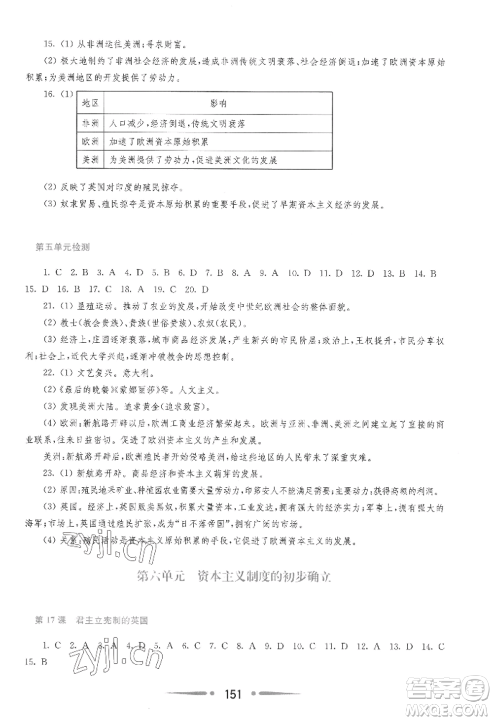 華東師范大學(xué)出版社2022新課程學(xué)習(xí)指導(dǎo)九年級上冊世界歷史人教版參考答案