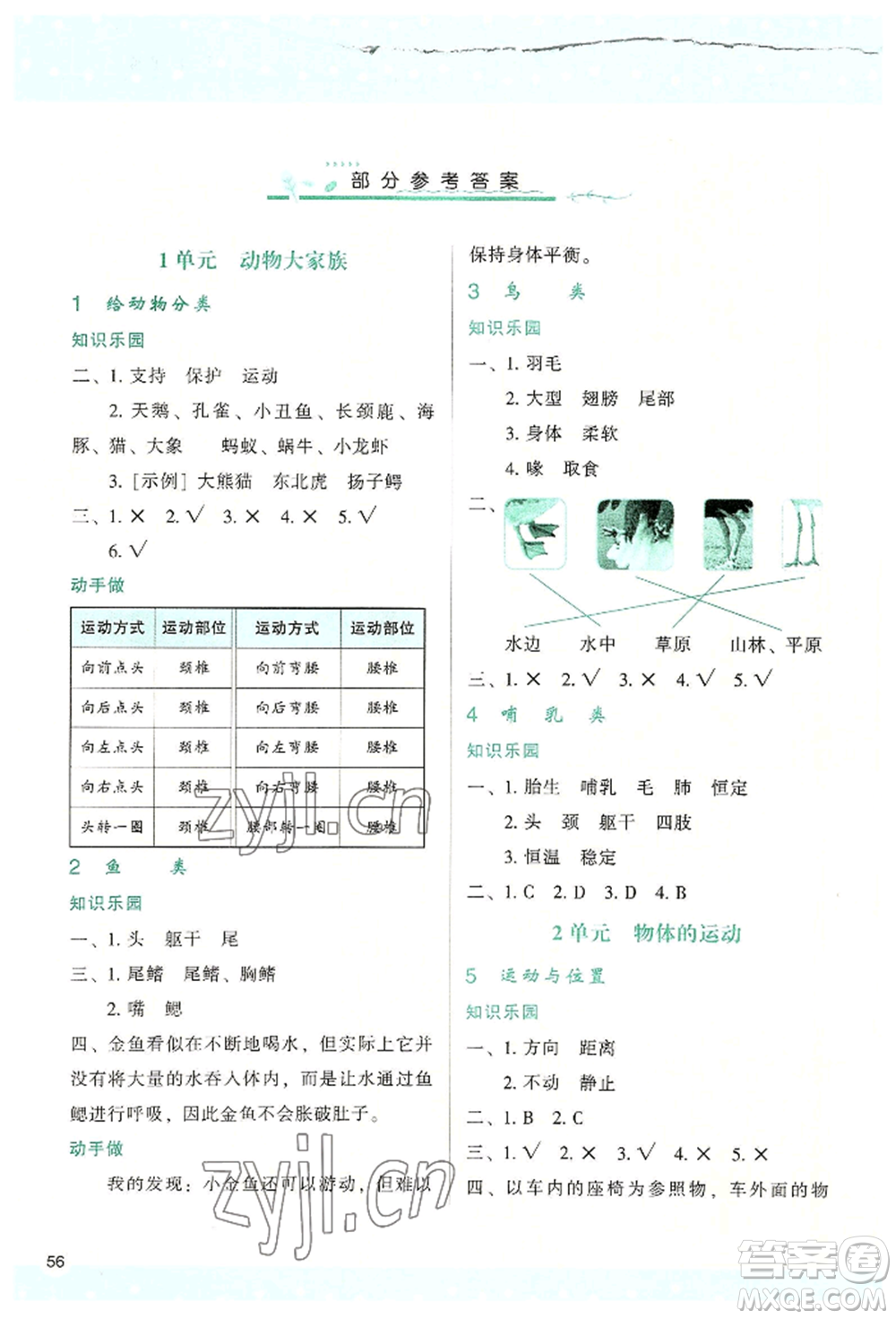 陜西人民教育出版社2022新課程學(xué)習(xí)與評(píng)價(jià)四年級(jí)上冊(cè)科學(xué)蘇教版B版參考答案