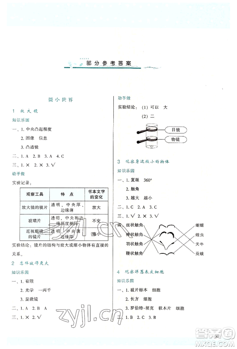 陜西人民教育出版社2022新課程學(xué)習(xí)與評價六年級上冊科學(xué)教科版參考答案