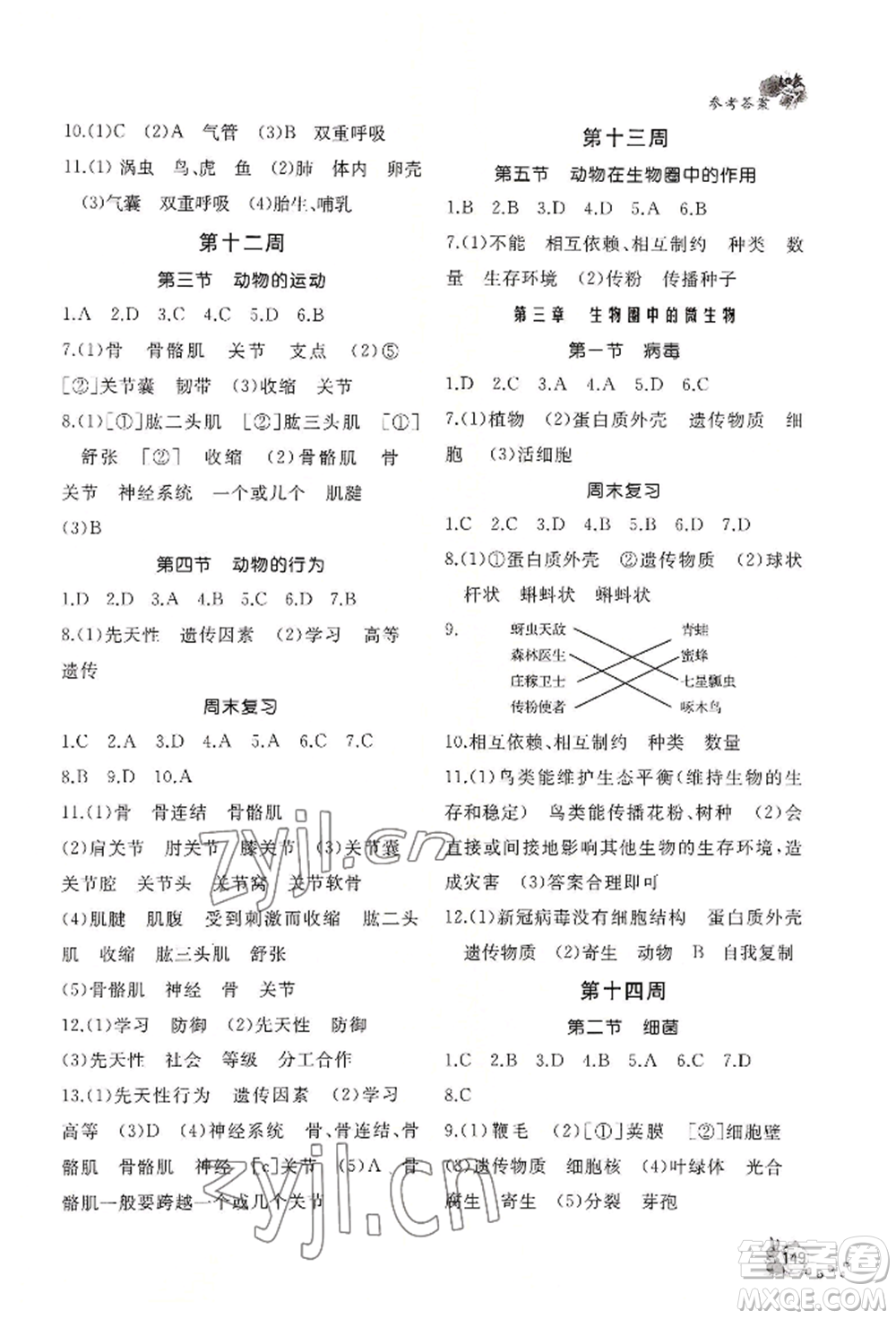 山東友誼出版社2022伴你學(xué)新課程助學(xué)叢書七年級上冊生物濟南版參考答案