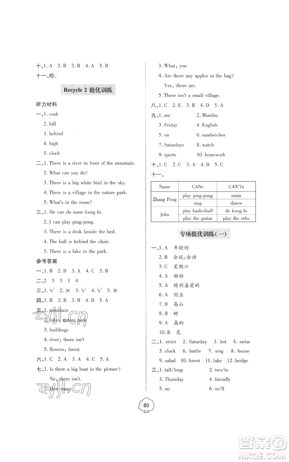 青島出版社2022新課堂同步學(xué)習(xí)與探究提優(yōu)訓(xùn)練五年級(jí)上冊(cè)英語人教版參考答案