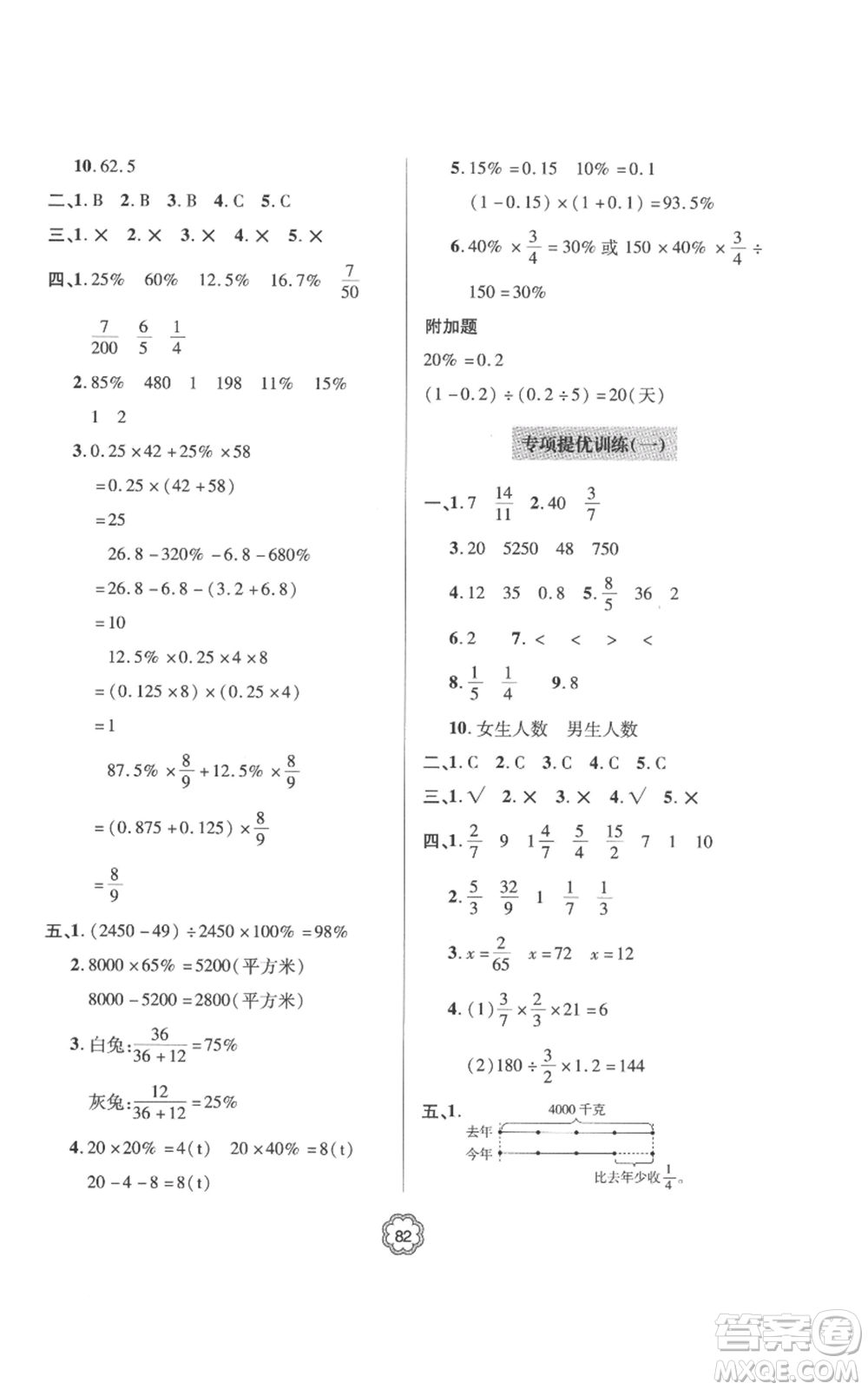 青島出版社2022新課堂同步學(xué)習(xí)與探究提優(yōu)訓(xùn)練六年級上冊數(shù)學(xué)青島版參考答案