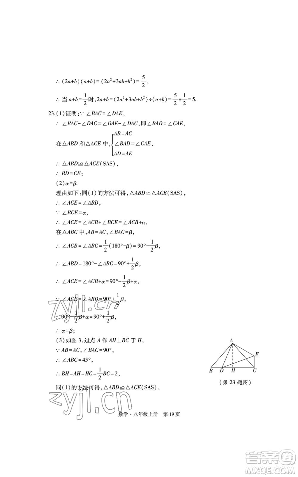 明天出版社2022初中同步練習(xí)冊自主測試卷八年級上冊數(shù)學(xué)人教版參考答案