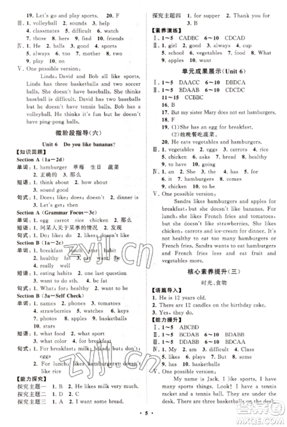 山東教育出版社2022初中同步練習(xí)冊(cè)分層卷七年級(jí)英語上冊(cè)人教版參考答案