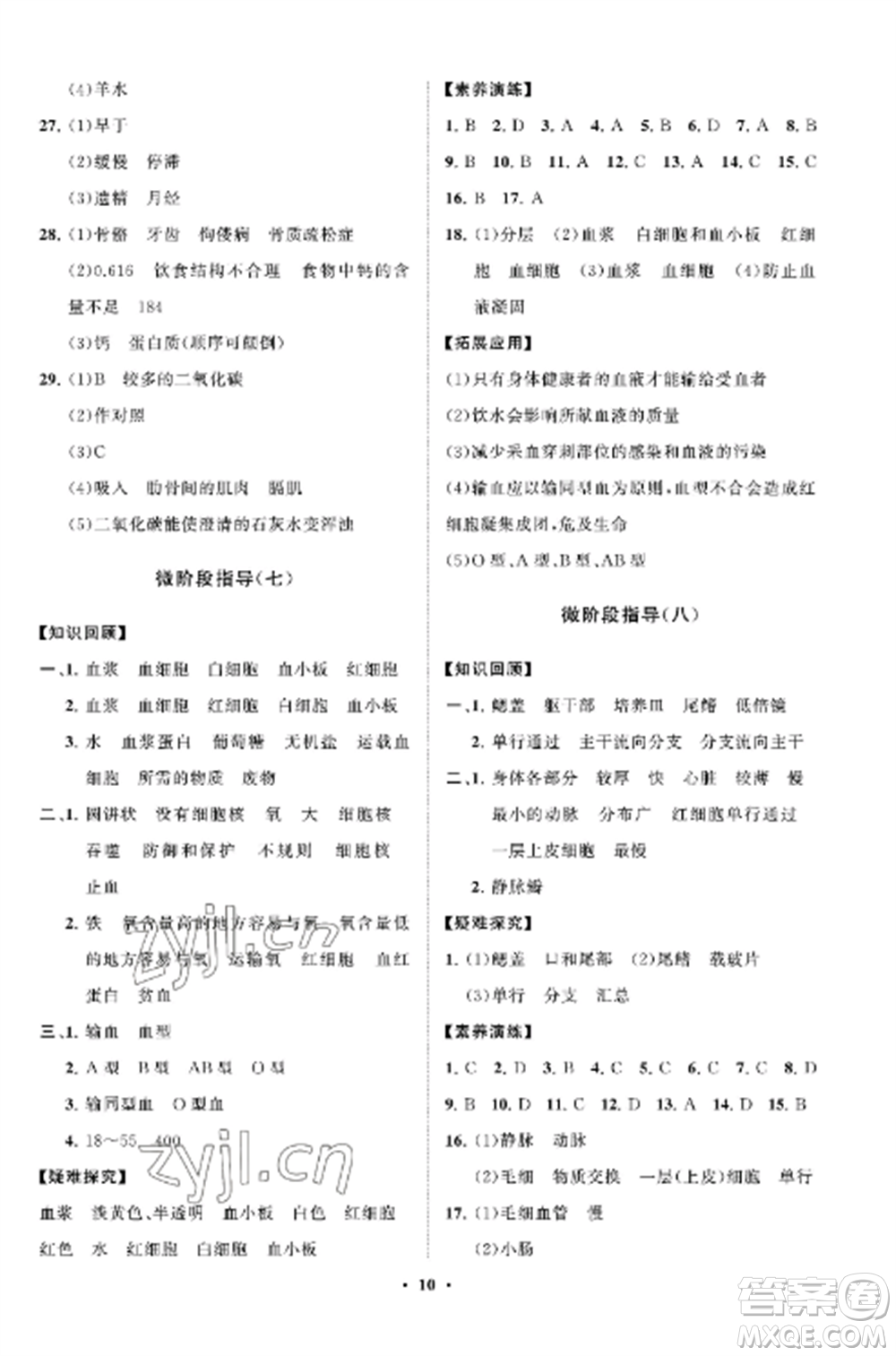 山東教育出版社2022初中同步練習(xí)冊(cè)分層卷七年級(jí)生物上冊(cè)魯科版五四制參考答案