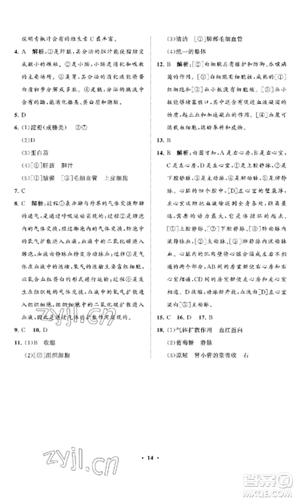 山東教育出版社2022初中同步練習(xí)冊(cè)分層卷七年級(jí)生物上冊(cè)魯科版五四制參考答案