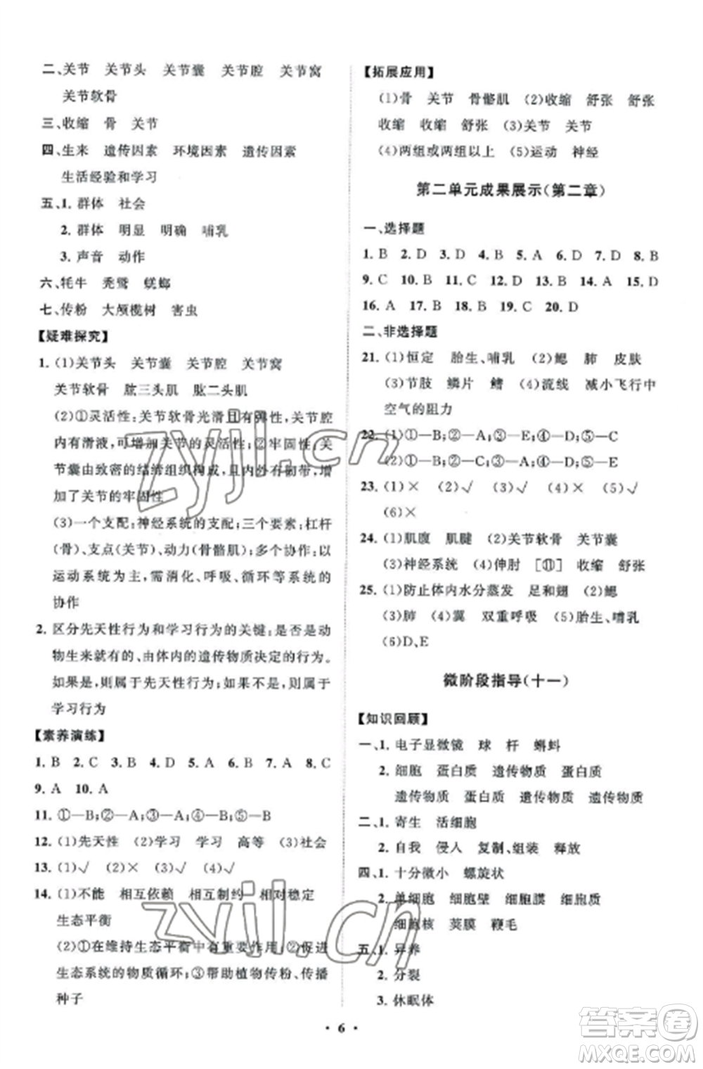 山東教育出版社2022初中同步練習(xí)冊(cè)分層卷七年級(jí)生物上冊(cè)濟(jì)南版參考答案