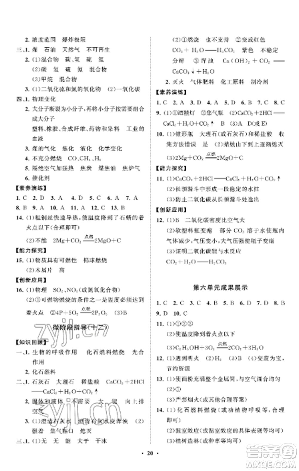 山東教育出版社2022初中同步練習(xí)冊(cè)分層卷八年級(jí)化學(xué)全冊(cè)魯教版五四制參考答案