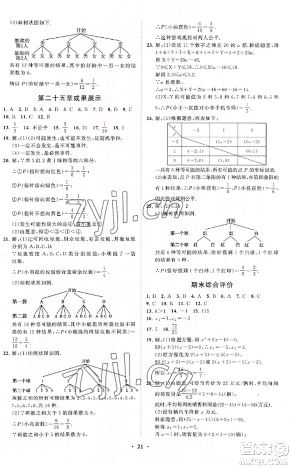 山東教育出版社2022初中同步練習冊分層卷九年級數(shù)學上冊人教版參考答案