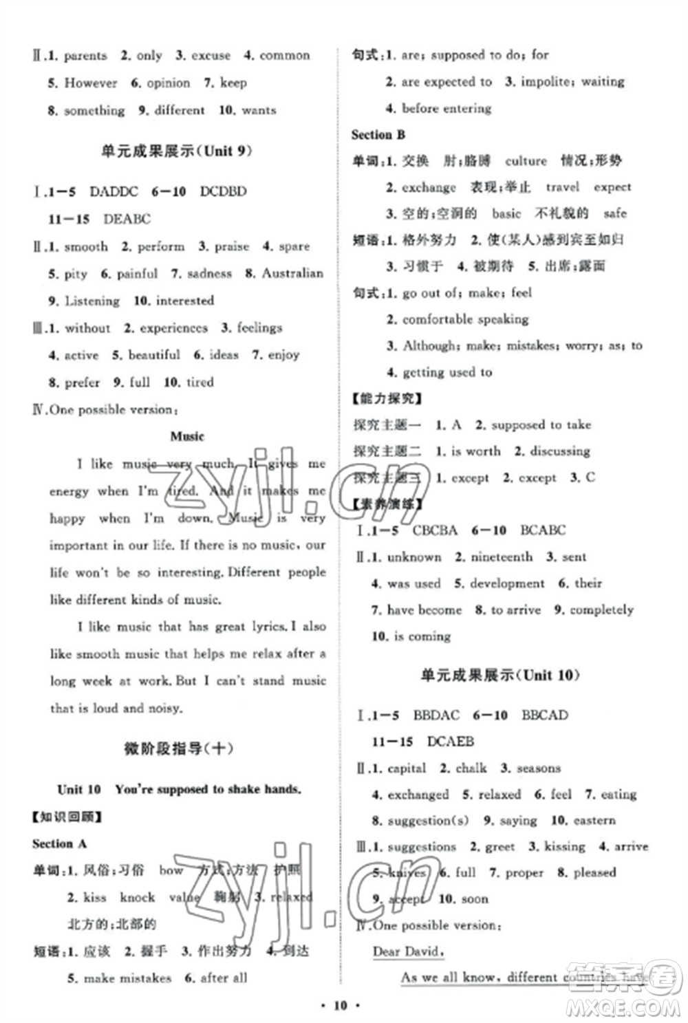 山東教育出版社2022初中同步練習(xí)冊(cè)分層卷九年級(jí)英語全冊(cè)人教版參考答案