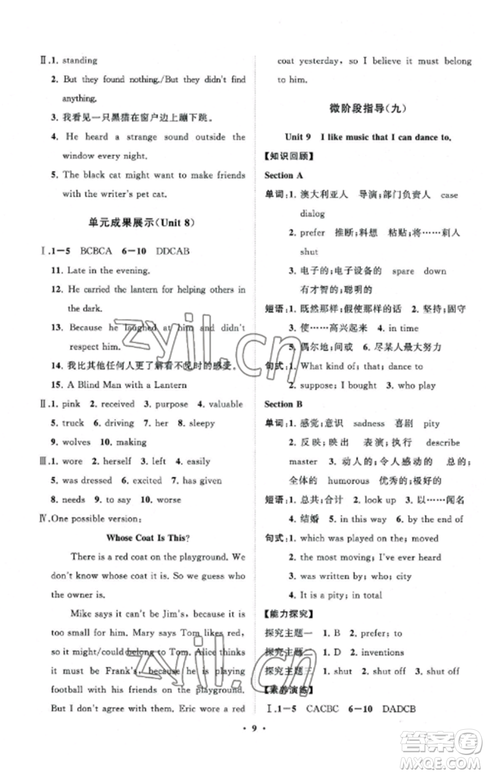 山東教育出版社2022初中同步練習(xí)冊(cè)分層卷九年級(jí)英語全冊(cè)人教版參考答案