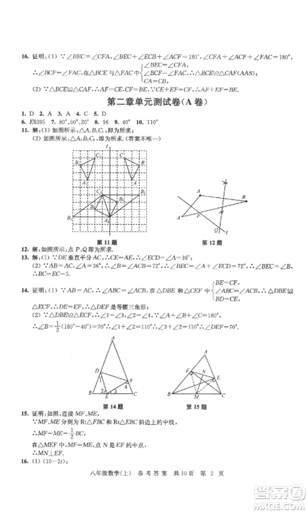 南京出版社2022伴你學(xué)單元達(dá)標(biāo)測(cè)試卷八年級(jí)數(shù)學(xué)上冊(cè)蘇科版參考答案