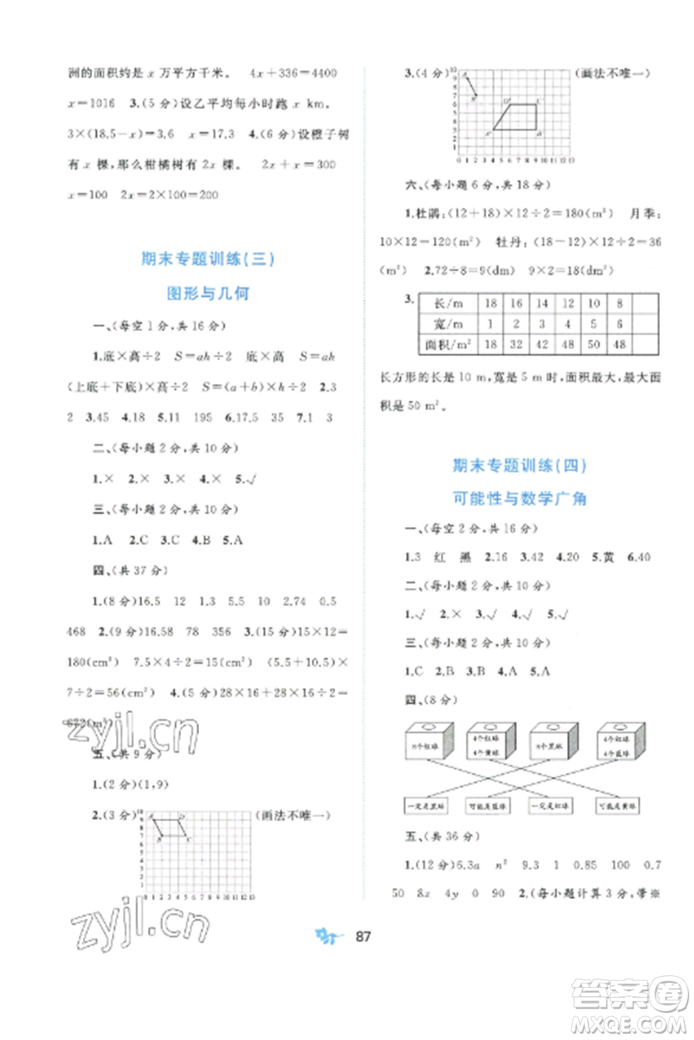 廣西師范大學(xué)出版社2022新課程學(xué)習(xí)與測評單元雙測五年級數(shù)學(xué)上冊人教版A版參考答案