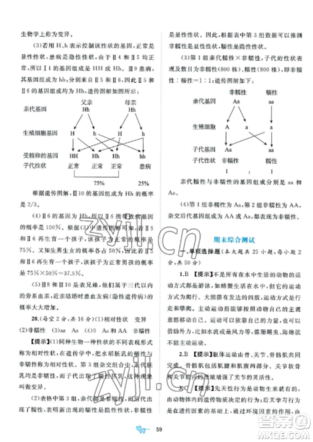 廣西師范大學(xué)出版社2022新課程學(xué)習(xí)與測評單元雙測八年級生物上冊北師大B版參考答案