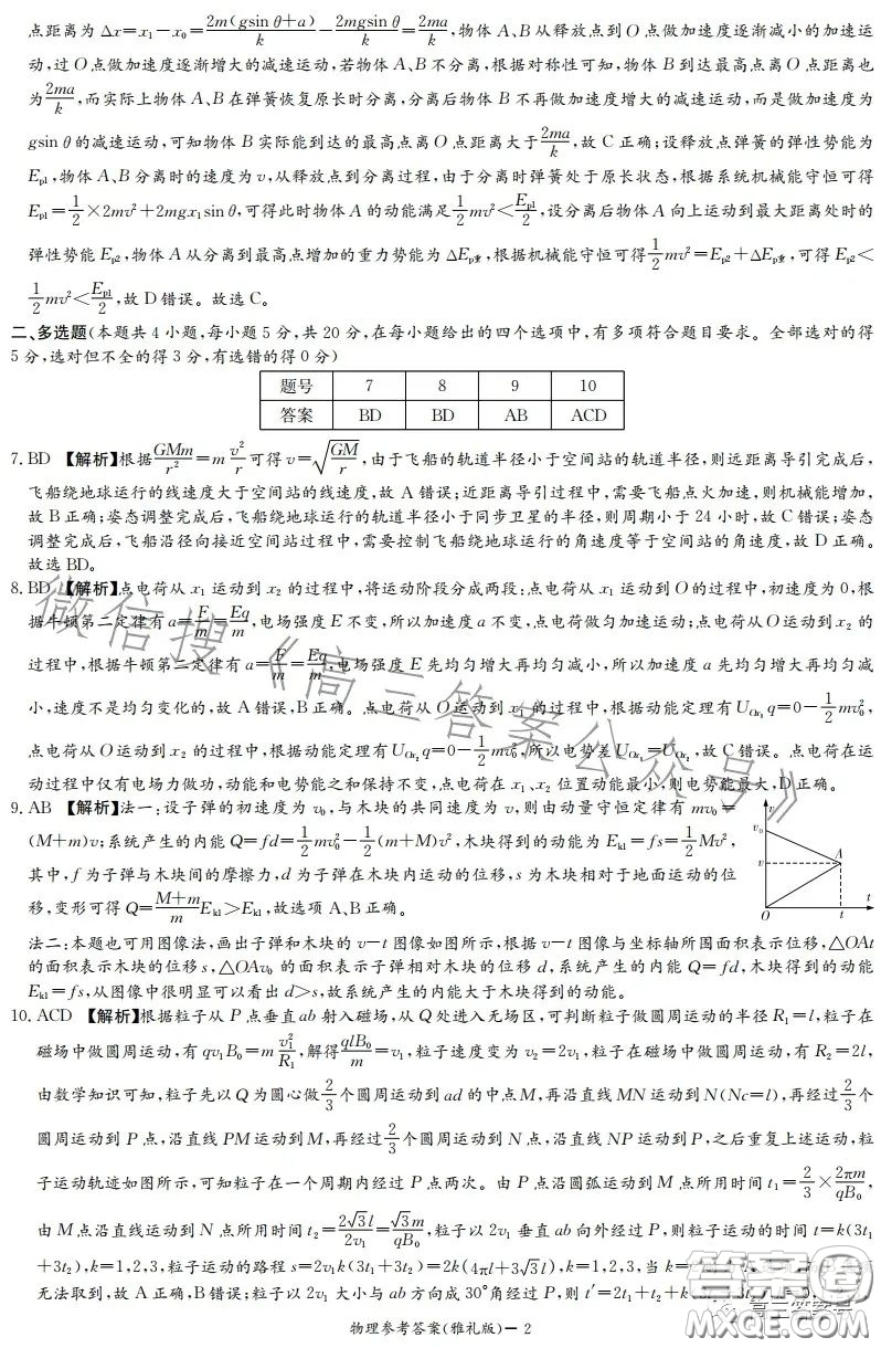 雅禮中學(xué)2023屆高三月考四物理試卷答案