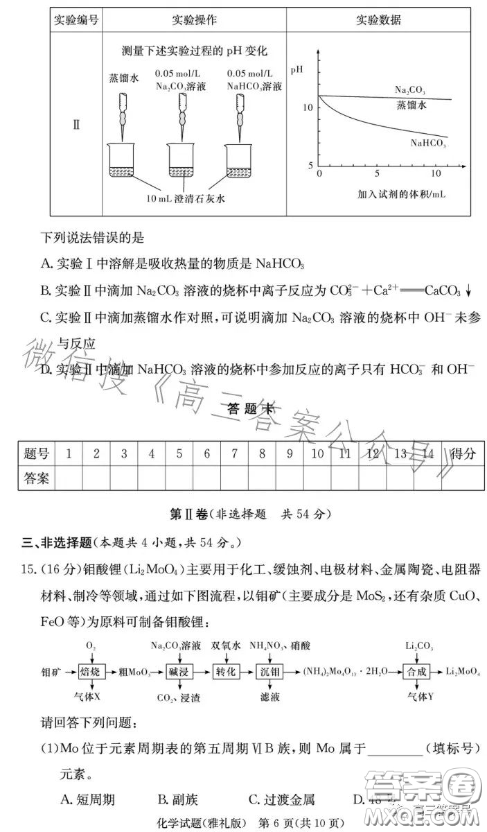 雅禮中學2023屆高三月考四化學試卷答案